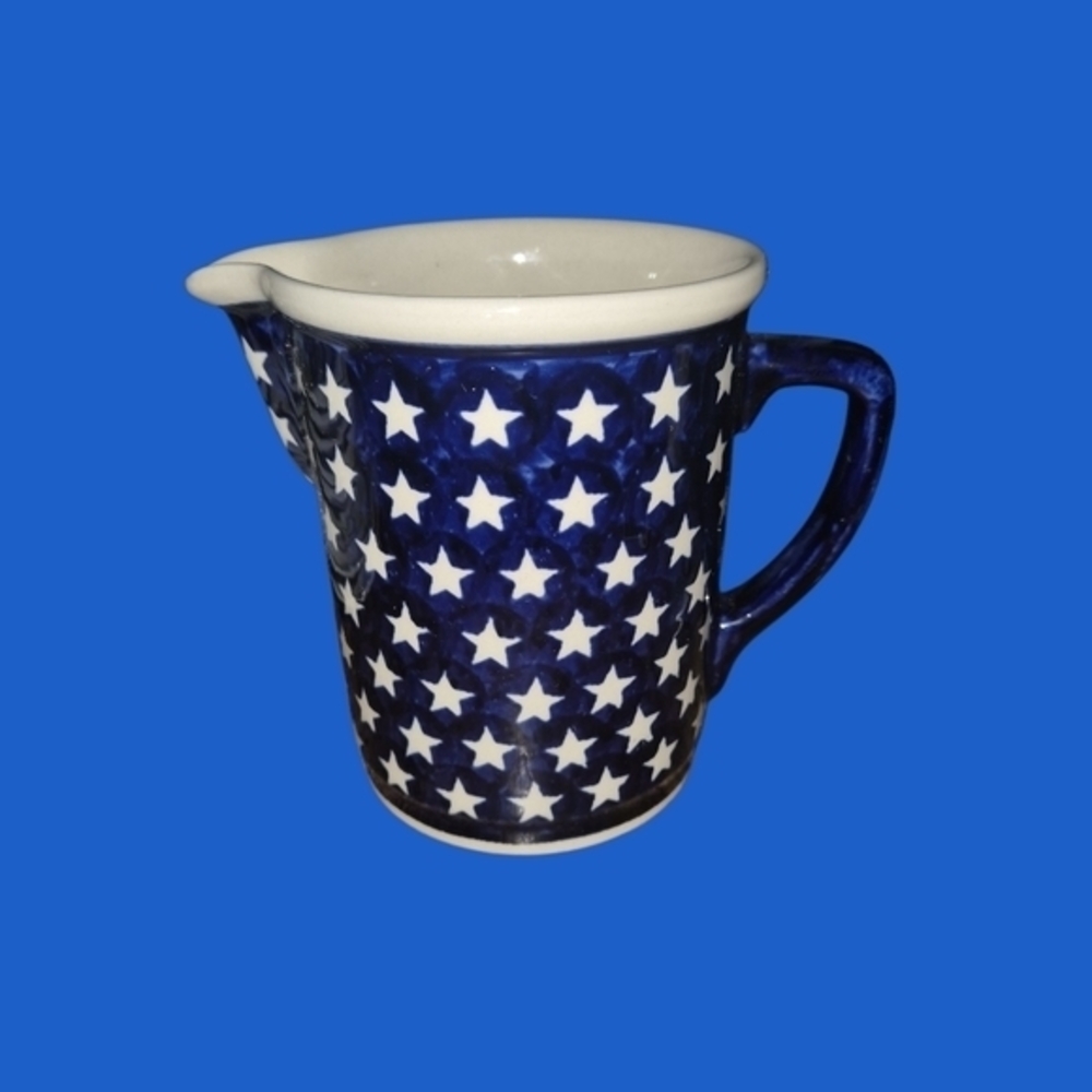Boleslawiec Handmade Pitcher Blue Stars 6" Polish Pottery Poland Excellent